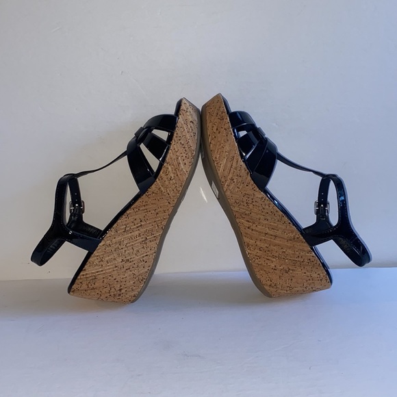 🆕 Black Patent Cork Wedged Strappy Patform Heels !!! - Picture 11 of 16
